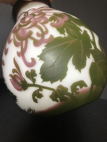 Antique France Emile Galle Cameo Glass Peonies Vase - 第 10/12 張圖片