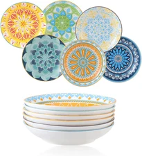 Ceramic Pasta Bowls Salad Bowl - Porcelain Serving Bowl Set of 6-8" Wide and Sha