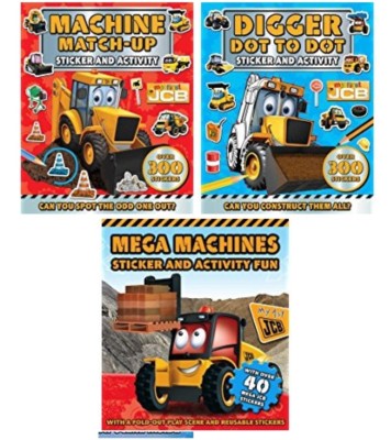 NEW  x 3 JCB STICKERS activity  -  MEGA MACHINES DOT to Dot  MACHINE MATCH UP 