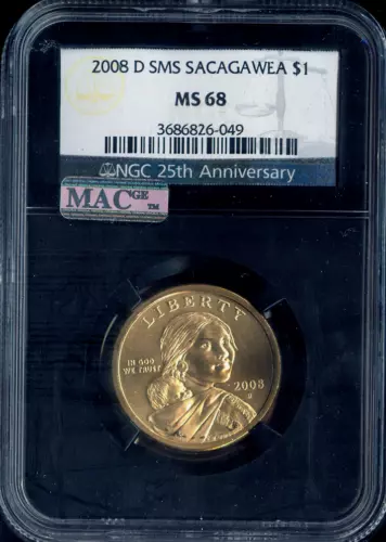 2008-D Sacagawea Dollar NGC MS68 SMS Satin Retro Quality ✔️