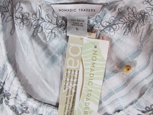 Nomadic Traders White Gray Rayon Embroidered V Neck Tie Top BREEZY Sz M  XL NWT - Picture 16 of 18