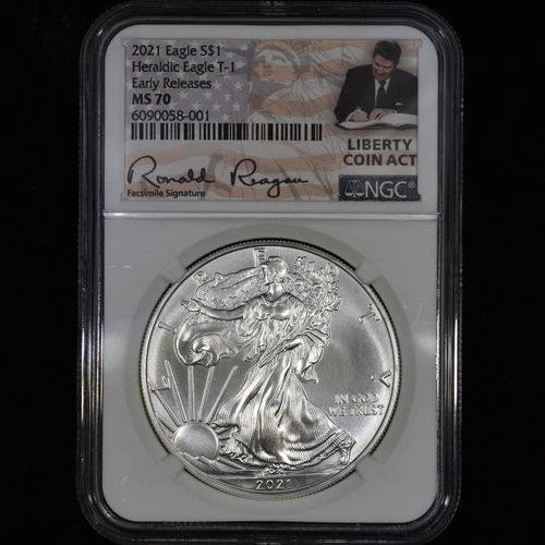 2021 $1 SILVER AMERICAN EAGLE ✪ NGC MS-70 ✪COIN EARLY RELEASES REAGAN TYPE T-1 C