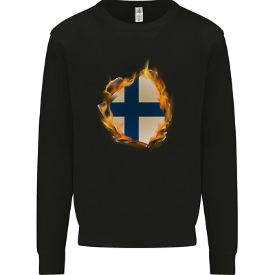 The Finnish Flag Fire Effect Finnland Kinder Sweatshirt Jungen Mädchen Pullover