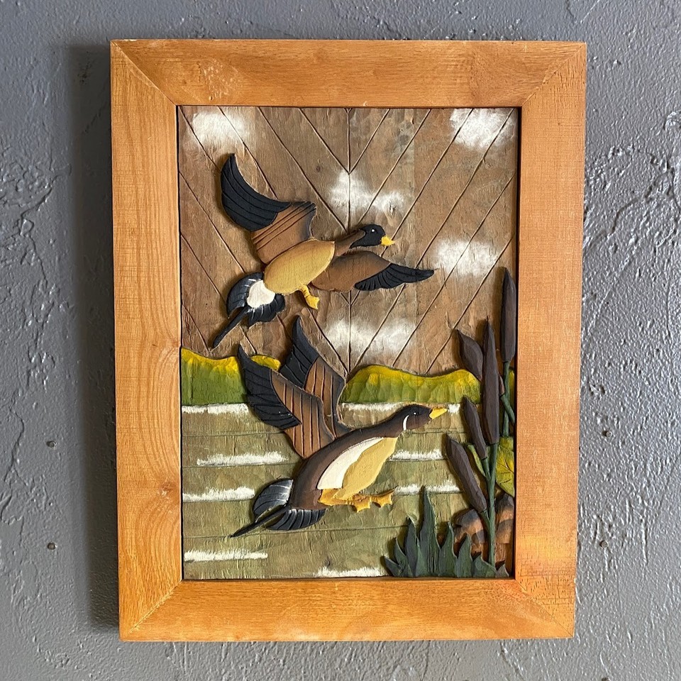 Vintage Handmade & Painted Wood Hanging Wall Art Flying Geese 21" ~ Poland Made