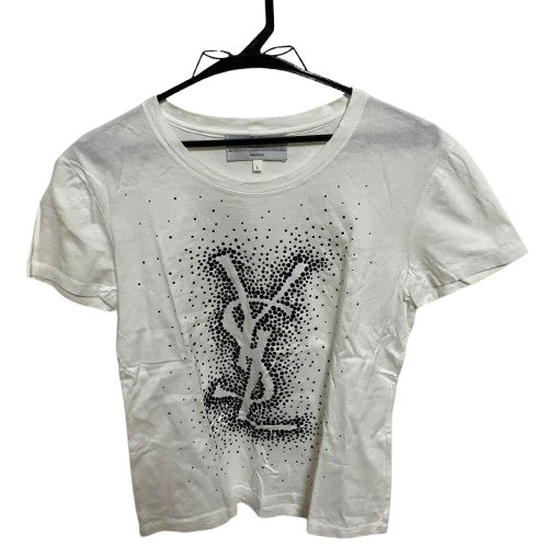 T shirt Yves Saint Laurent taglio e cucito top logo motivo a pois bianca taglia L originale