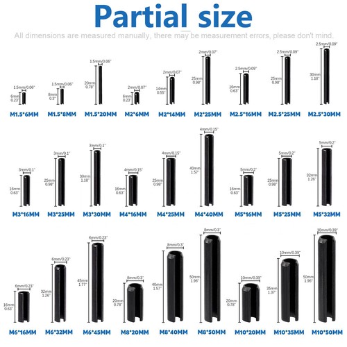 Black Spring Pins Split Tension Roll Pin 65 Mn steel M1.5 M2 M2.5 M3 M4 M5-M12 - Picture 3 of 156