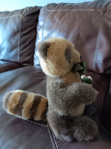 Boyds Bears & Friends Bandit Bushytail Raccoon Green Ribbon w/Frog Vintage New - Bild 2 von 5