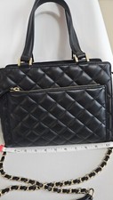 Saks Fift Ave Black Quilted Satchel Shoulder Crossbody Leather Bag Made In Italy