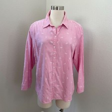 Croft & Barrow Womens XL Pink Dragonfly Button Up Shirt Long Sleeve Top Blouse