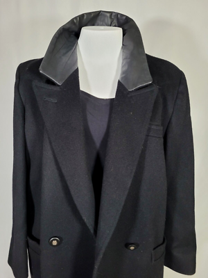 Vintage London Fog Tempo Europa Black 100%Wool Coat w/ Leather