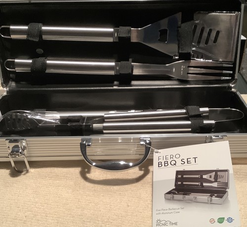 Fiero 5 Piece Stainless Steel BBQ Set with Case New. In Box Has N. Y. Times Logo - Picture 1 of 10