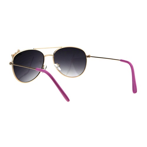 Girl's Fashion Sunglasses Gold Round Pilot Cute Bow Ribbon Design - Picture 20 of 25