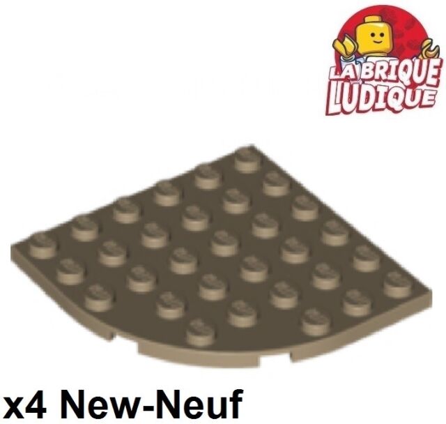 beige dark tan 4 x LEGO 6003 Plaque Coin Arrondi Plate 6x6 Round Corner NEW