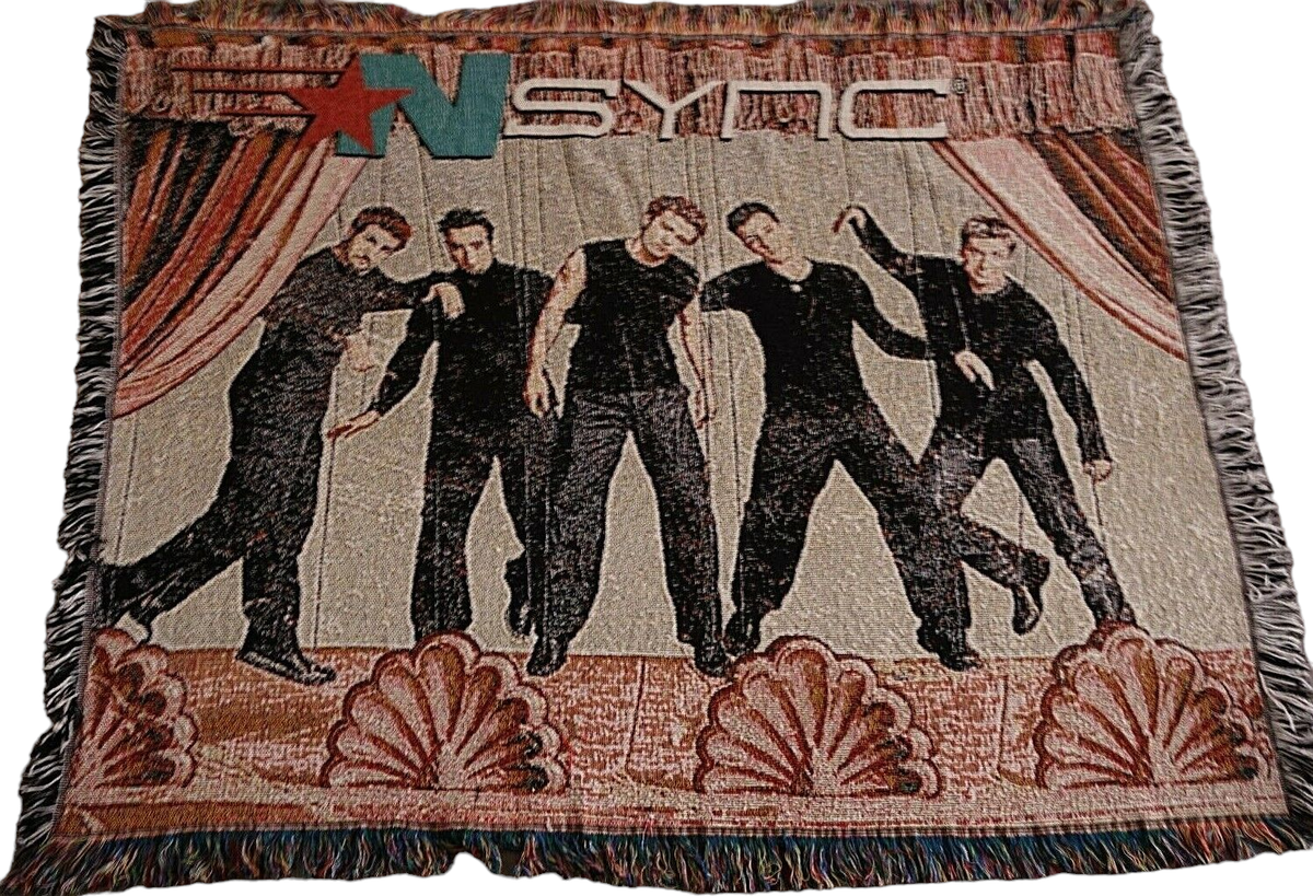 Vintage 90s NSYNC Woven Tapestry Fringe Throw Blanket Justin