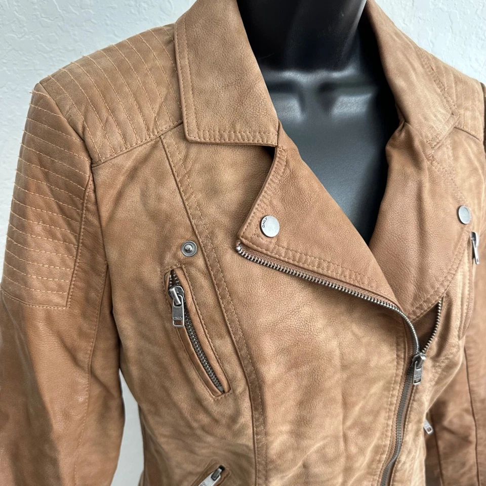 Chaqueta de motociclista Only de cuero sintético con cremallera marrón tostado talla 34/2 Foto 3 de 4