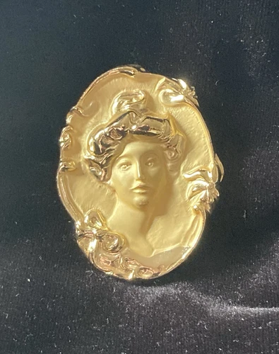 Vintage Gibson Girl Cameo Pin Two-Tone Gold 1990s MINT