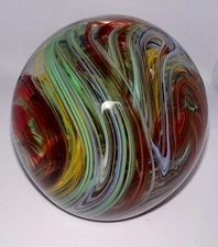 JOHN GENTILE Star City WV Large Art Glass Paperweight Rainbow Swirl Approx 3.5”