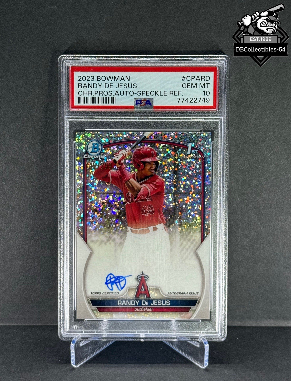 2023 Bowman Chrome Randy De Jesus 1st Speckle Auto 105/299 PSA 10 Angels