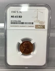 1947 S Lincoln Wheat Penny Cent - NGC - MS 65 RD