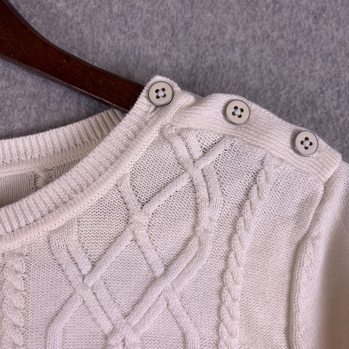 Talbots Sweater Women's Medium White Cable Knit Button Shoulder Pullover Classic - Picture 10 of 11