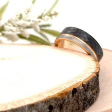 8mm Faceted Black & Gold Inlay Tungsten Carbide Ring Elegant Unisex Wedding Band