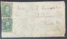 Confederate States, 1861, Scott #1 Pair (Stone 1) Used on Cover to Georgia