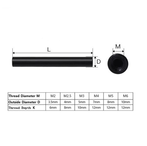 M2 Bright Black Aluminum Column Round Threaded Sleeve Stud Standoff Nut OD 3.5mm - Picture 2 of 8