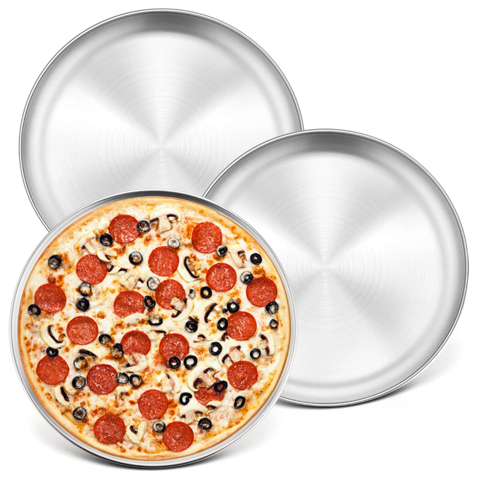 3 Pack 10 Inch Stainless Steel Pan Non Stick Pizza Tray for Oven Baking