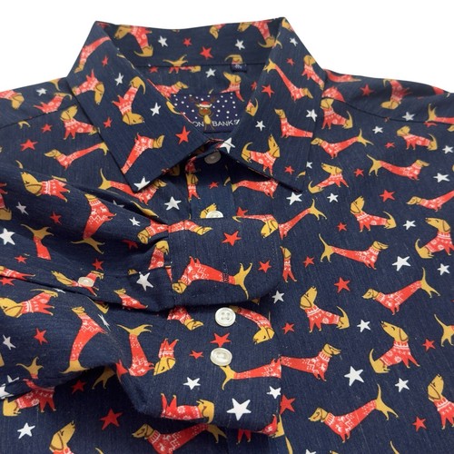 Simon Banks Christmas Print Blue Shirt W/ Dachshund in Xmas Sweater Men XL 17.5 - Picture 13 of 13