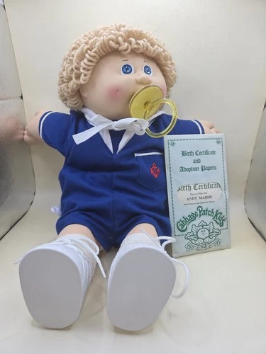 VINTAGE 1980's CABBAGE PATCH KIDS BABY BOY DOLL BLONDE HAIR SAILOR OUTFIT PAPERS