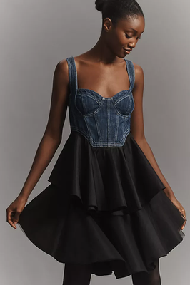 pilcro denim mini dress Pilcro Sleeveless Denim Bodice Tiered Mini Dress from Anthropologie -S