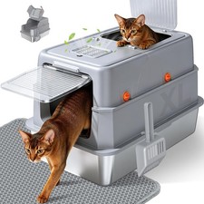 Stainless Steel Litter Box W/ Lid High Sided Enclosed Metal Litter Box Big Cats