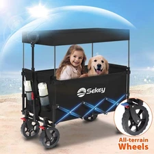 330LBS Foldable Wagon Cart with Canopy Collapsible Heavy Duty Utility Wagon Cart