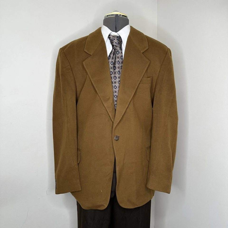 Mens 41R Cashmere Blazer Tweed Brown 1 Button Large 45" Sport Coat Suit Jacket - Image 2 of 4