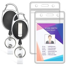 2 Pack ID Badge Holder with Retractable Badge Reel Clear Vertical ID Card3787