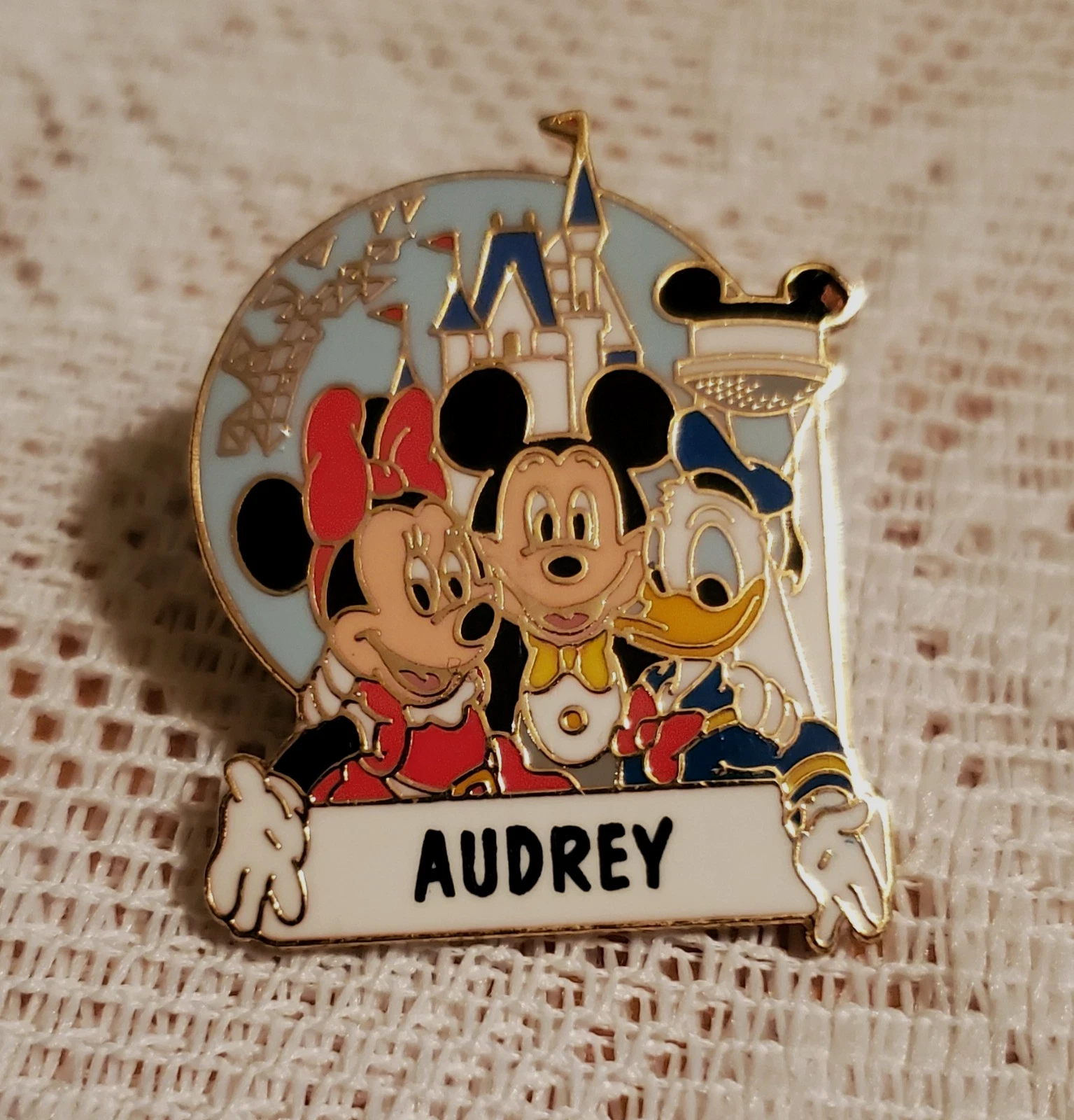 DISNEY AUDREY CASTLE NAME PIN * MICKEY MINNIE DONALD * HAT - VEST - LAPEL *