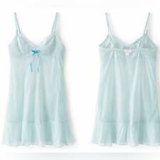 Victoria's Secret Babydoll Chemise Aqua Blue Medium Y2K Lingerie Sheer Dress