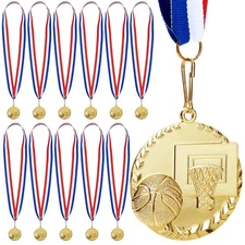 12 Pack Gold Basketball Medals for All Ages, 2" Team Awards, Sports Party Favors