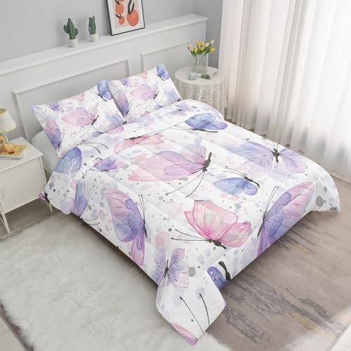 Kids Comforter Set Butterflies Printed Queen 90x90inches Butterfly Watercolor - Bild 2 von 5