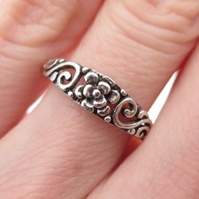 925 Sterling Silver Vintage Rose Flower Oxidized Ring Size 5