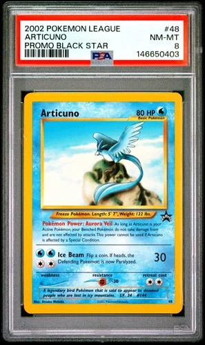 2002 POKEMON LEAGUE PROMO BLACK STAR #48 ARTICUNO PSA 8