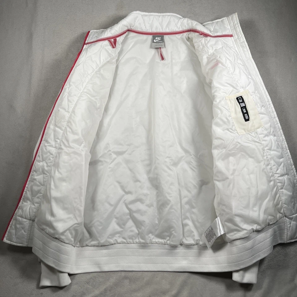 Винтажный Nike стеганая куртка женщин L серый ярлык полный двойной молнии белый/розовый акцент - Изображение 4 из 4