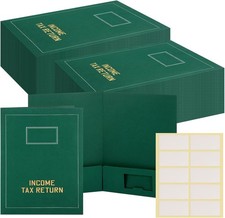 Kisston 50 Pcs Tax Return Folders Bulk 2 Pocket Gold Foil Stamped Green 