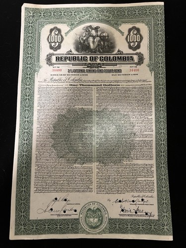 1940 Republic of Colombia - $1000 Gold Bond ( I Have 25 Items)