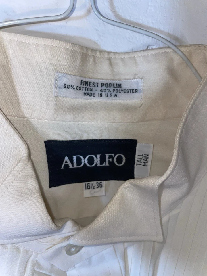 Camisa de Vestir ADOLFO Hombre Alto Manga Larga Con Botones Talla XL 36, Blanco Cremoso Foto 3 de 4