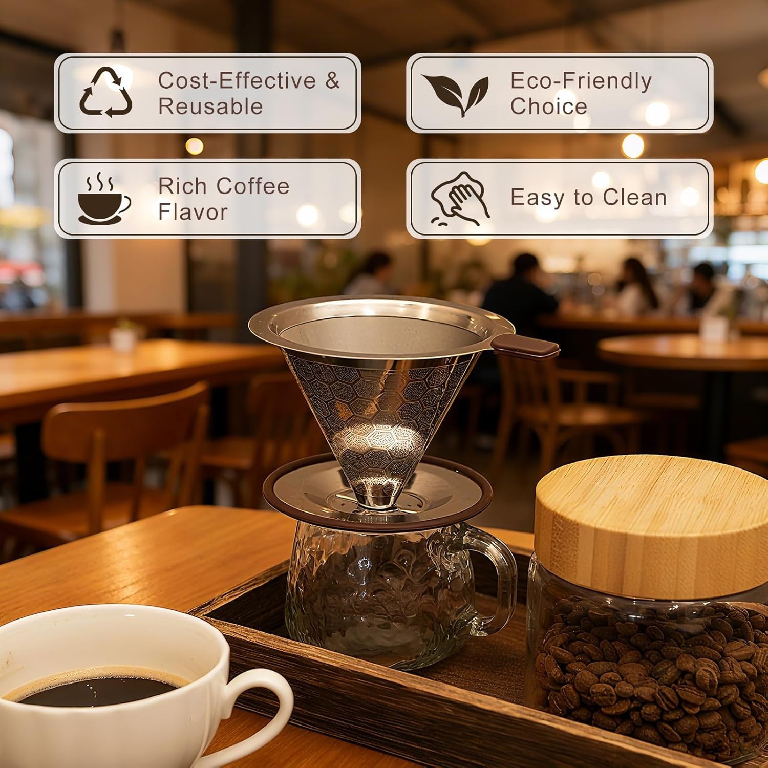 Pour over Coffee Dripper, Stainless Steel Coffee Filter, Paperless Reusable Coff