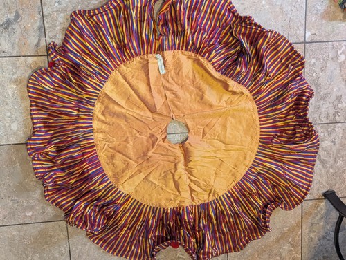 Mackenzie Childs Silk Christmas Tree Skirt Yellow Red PomPom Cirsus Jester As Is - Picture 11 of 13