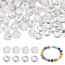 100 Pcs 10mm Rhinestone Spacer Beads for Jewelry Making, White AB Color