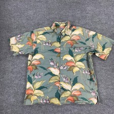Reyn Spooner Shirt Mens 2XL Green Floral Hawaiian Cotton Button Front Casual