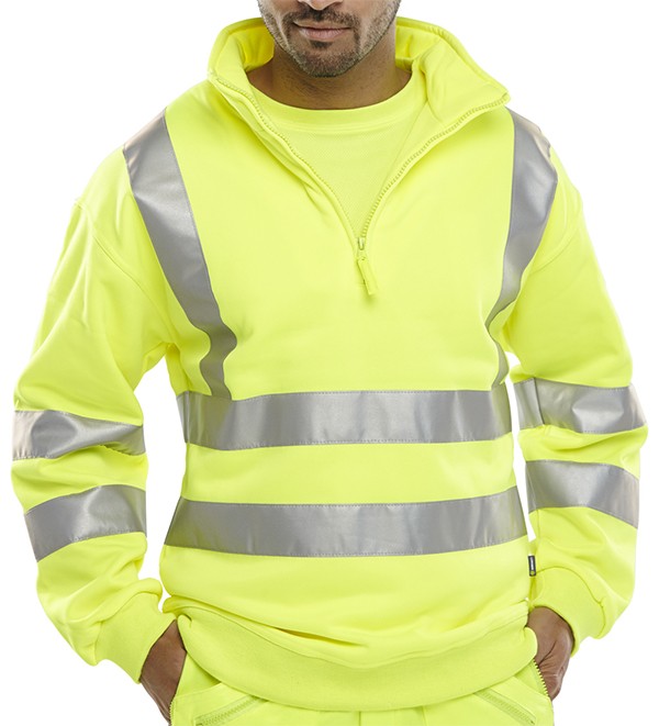 Beeswift Essential Quarter Zip Sweatshirt Hi-Vis Jumper Saturn Yellow Size XXXL